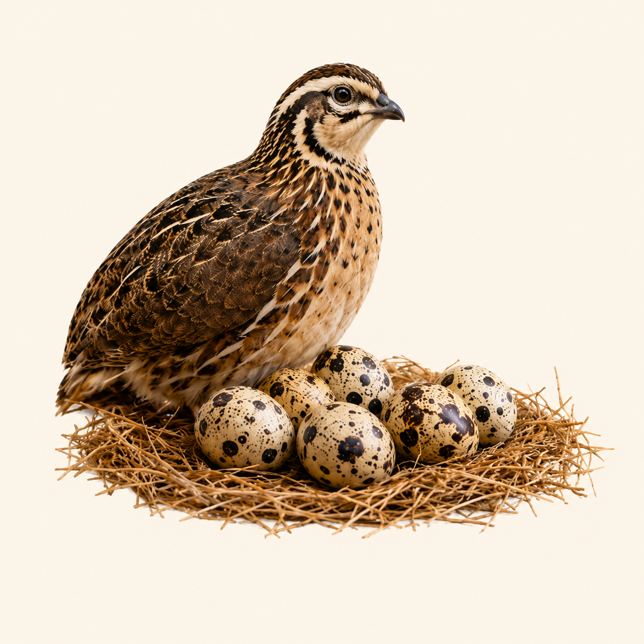 Quail with speckled eggs
